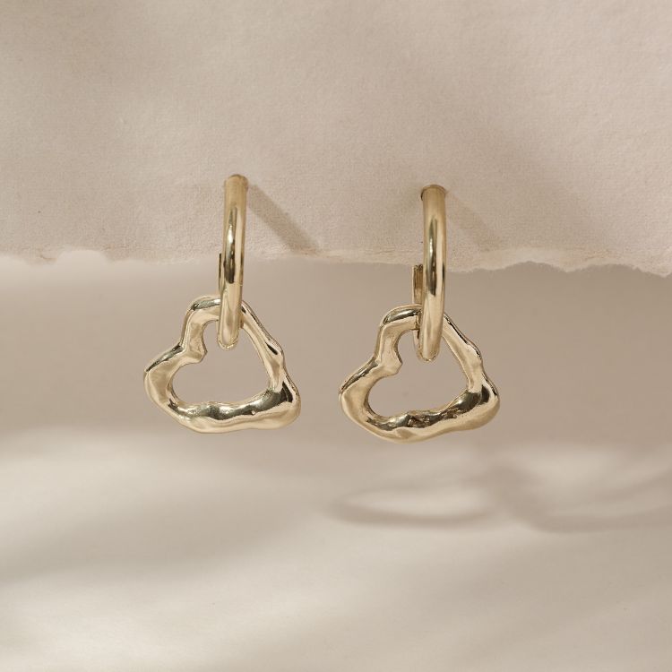 Molten 18ct Gold Heart Drop Earrings