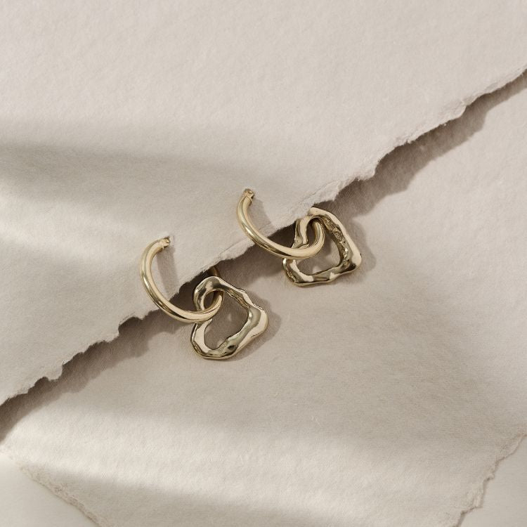 Molten 18ct Gold Heart Drop Earrings