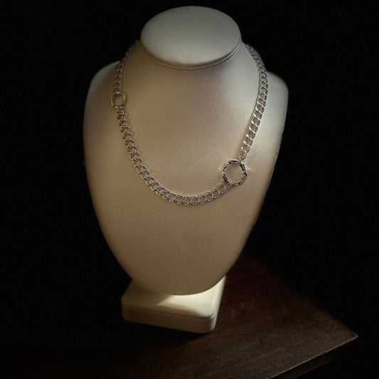 Sterling silver stunning double link vintage chain with L&B medium molten silver halo and original clasp