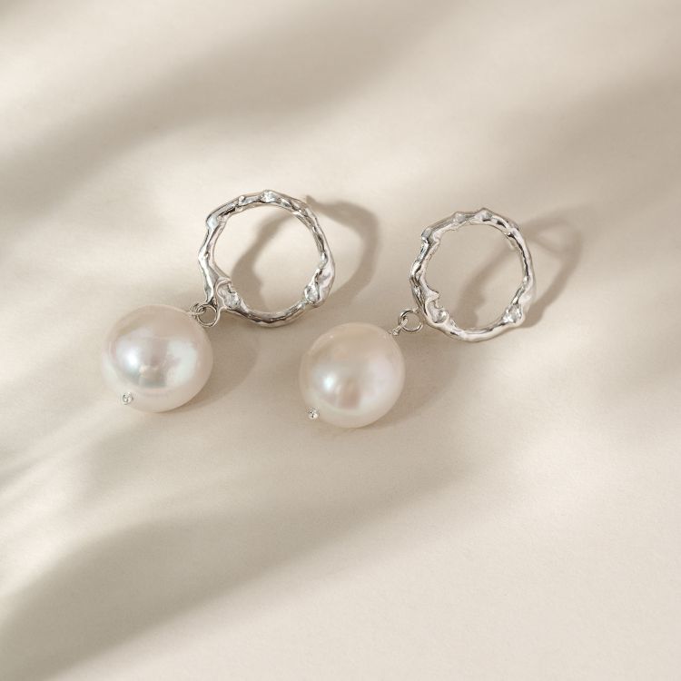Molten Halo Sterling Silver Pearl Drop Earrings