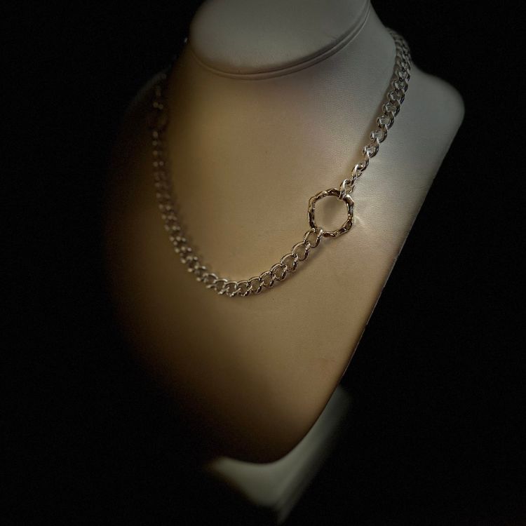 Sterling silver vintage necklace with L&B molten 9ct gold medium halo and small silver halo