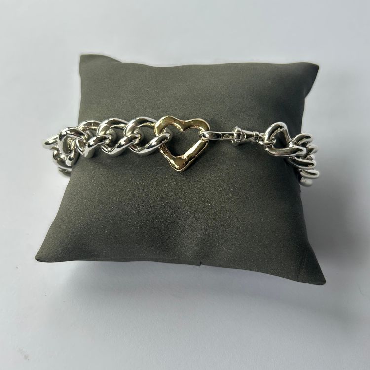 Vintage heavy silver bangle with integrated Lulu and Boo molten 9ct gold heart