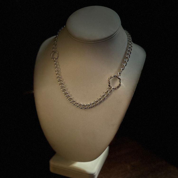 Sterling silver vintage necklace with L&B molten 9ct gold medium halo and small silver halo