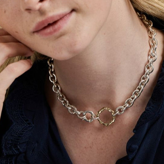 Molten halo chunky choker in silver and gold