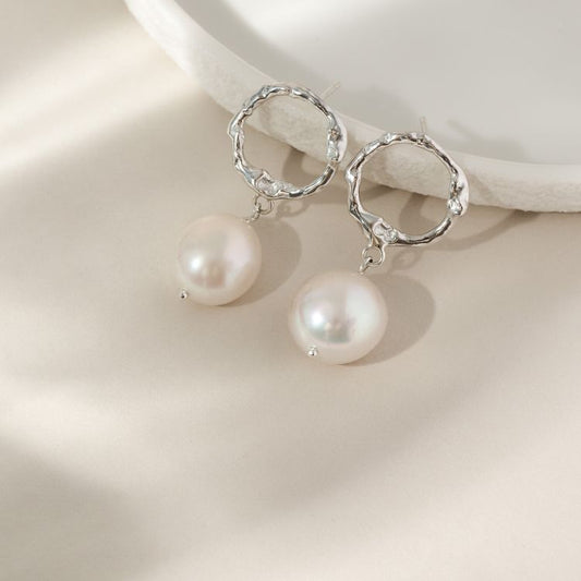 Molten Halo Sterling Silver Pearl Drop Earrings