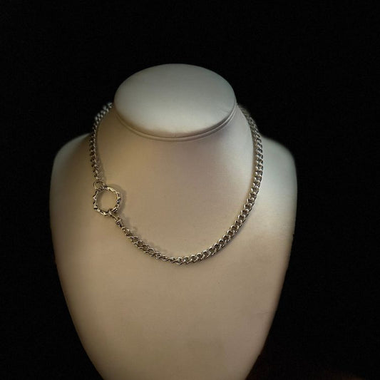 Sterling silver vintage necklace with L&B molten medium silver halo