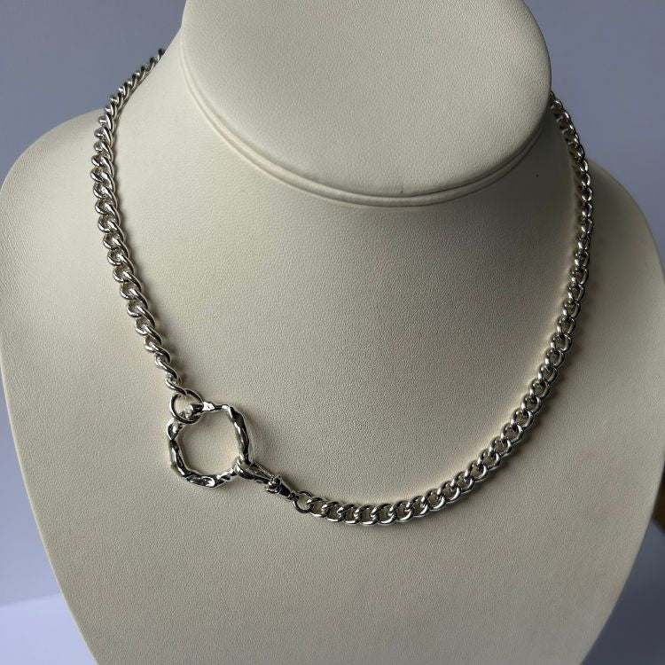 Sterling silver vintage necklace with L&B molten medium silver halo