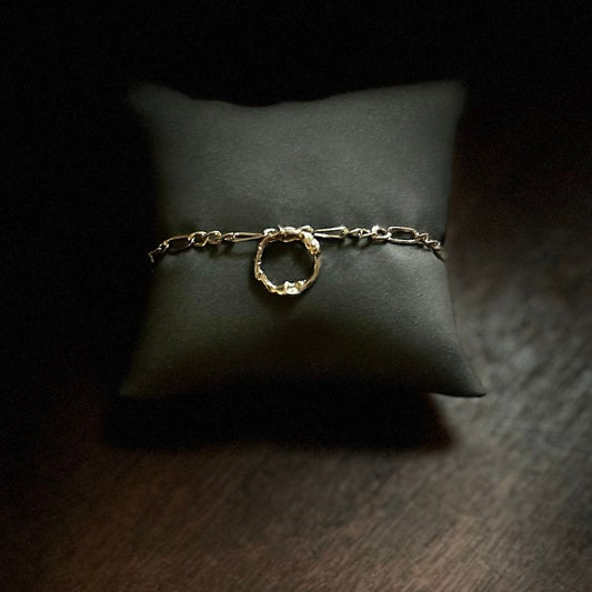 9ct gold dainty chain bracelet with Lulu and Boo small gold halo charm