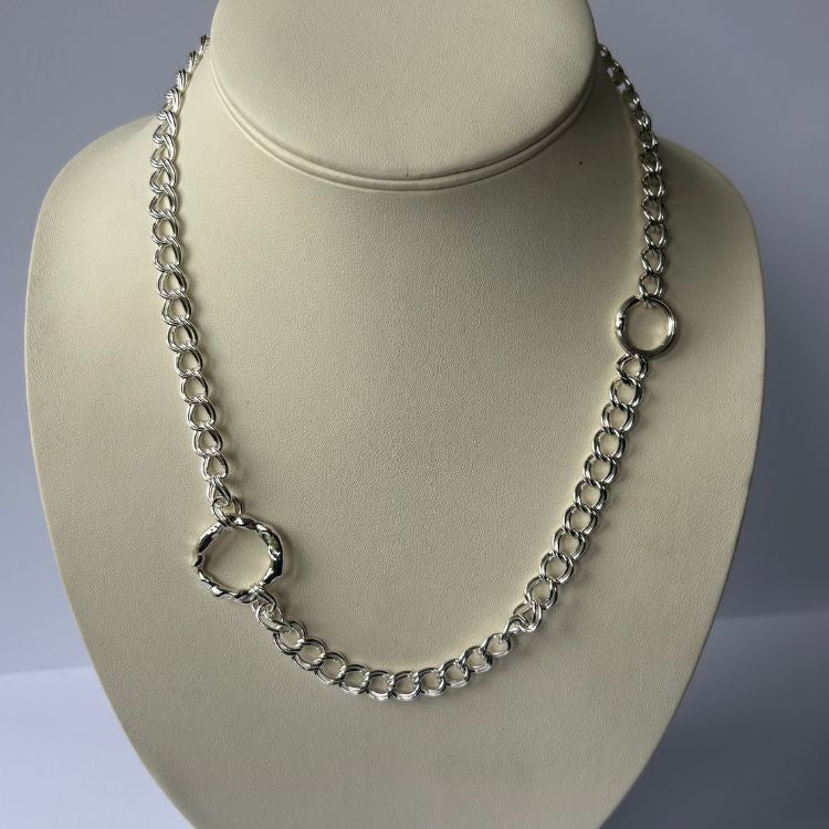 Sterling silver stunning double link vintage chain with L&B medium molten silver halo and original clasp