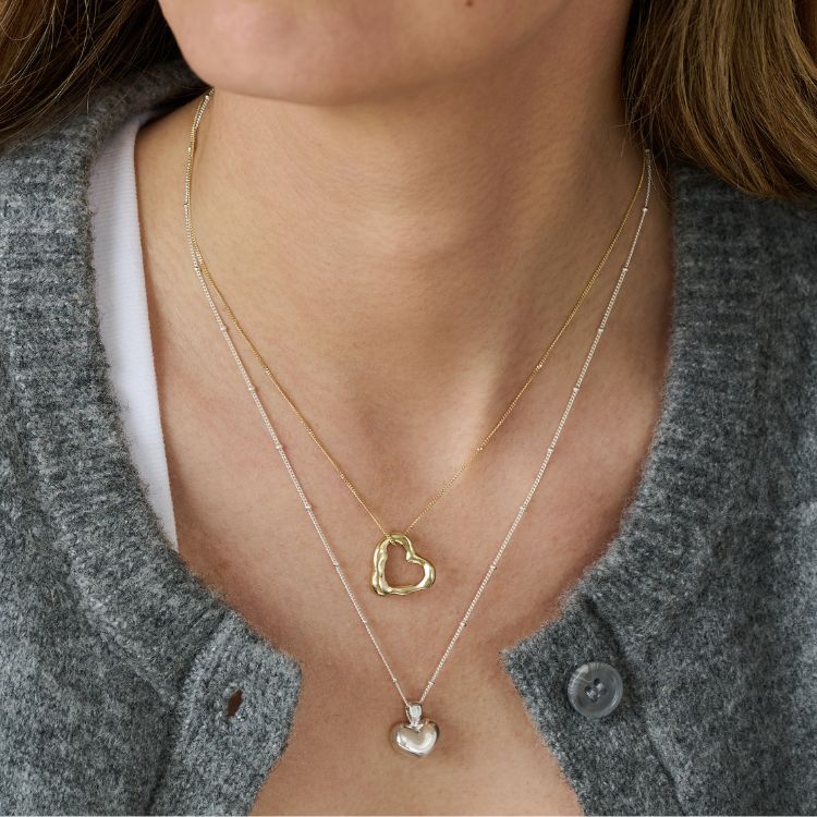 You and Me Puffy Heart Mixed Metals Necklace