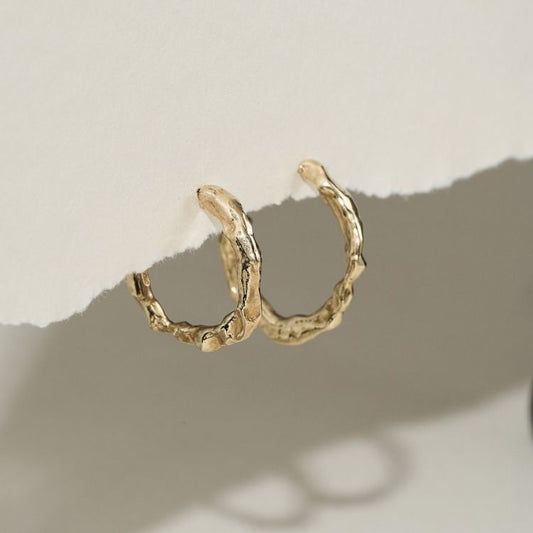 Molten 9ct Gold Hoop Earrings from Lulu and Boo Jewellery.