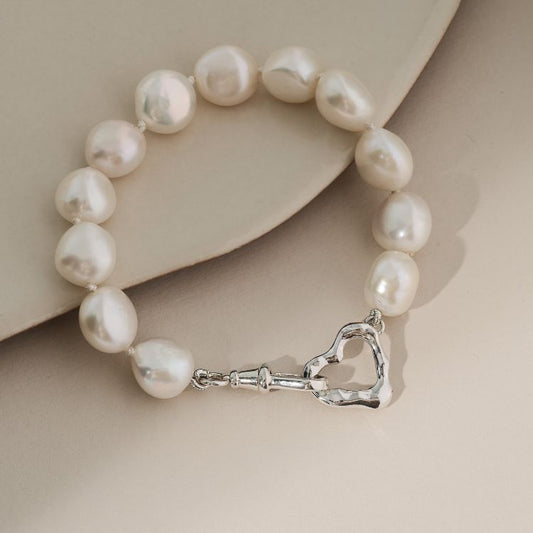 Molten Heart Sterling Silver and Pearl Bracelet