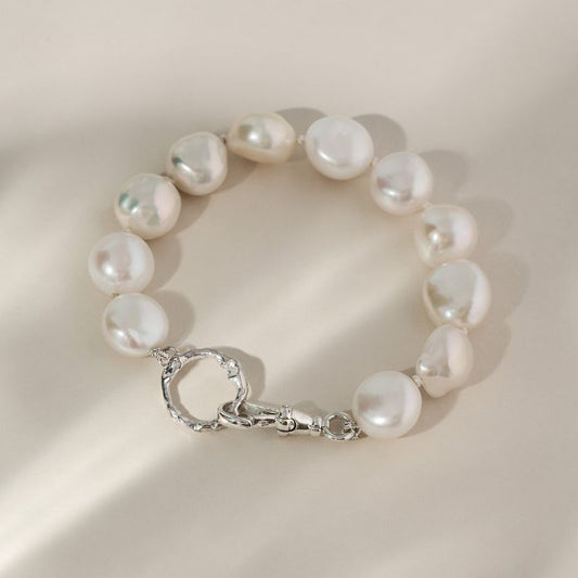 Cultured Pearl Bracelet with Silver Halo