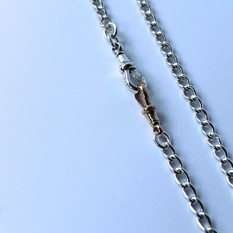 Stunning 34" vintage silver necklace with integrated Lulu and Boo Halo and double 9ct gold and silver feature clasp.