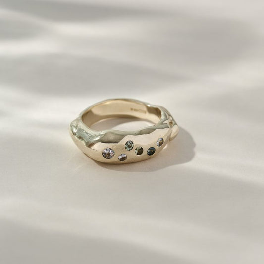 Harlequin Chunky Molten 9ct Gold and Sapphire Ring