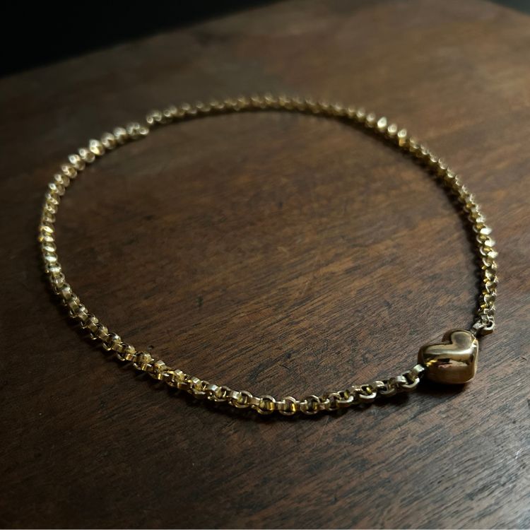 Beautiful puffy 9ct gold heart choker with antique 9ct gold Victorian guard chain.