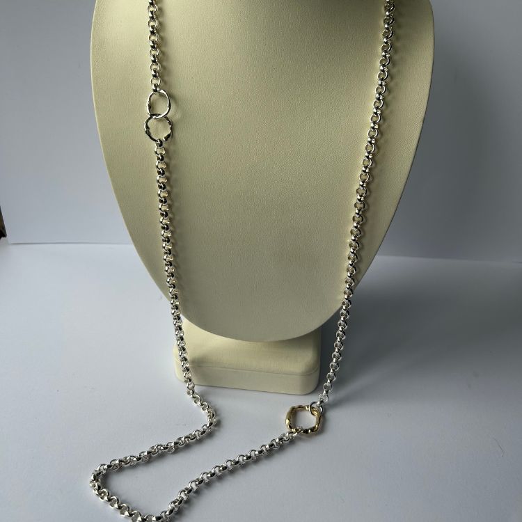 Stunning 37" vintage silver necklace with integrated Lulu and Boo 9ct gold and silver Halo's