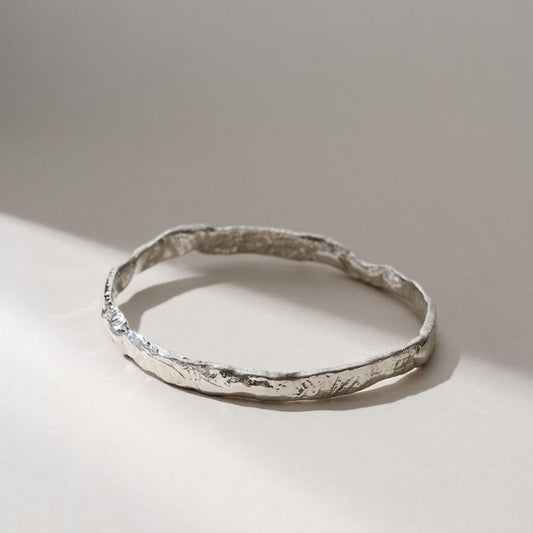 Luna Textured Sterling Silver Bangle from Lulu and Boo Jewellery.