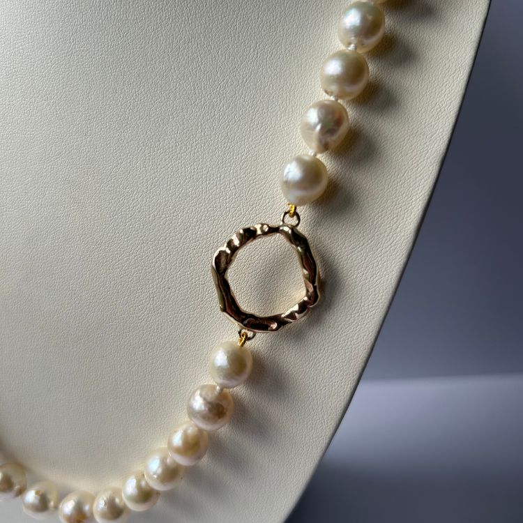 Stunning 35" vintage pearl long necklace with beautiful 14ct gold and pearl clasp and integrated Lulu and Boo 9ct medium halo