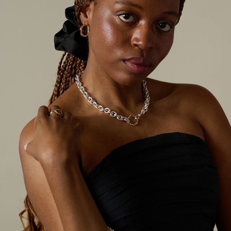 Molten halo chunky choker in silver and gold
