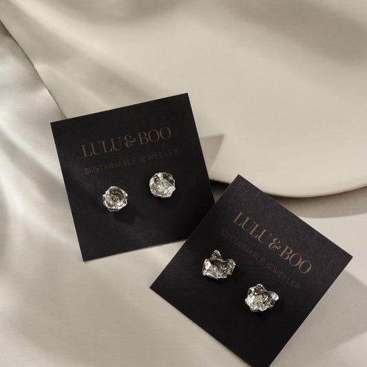 Water Cast Sterling Silver Stud Earrings