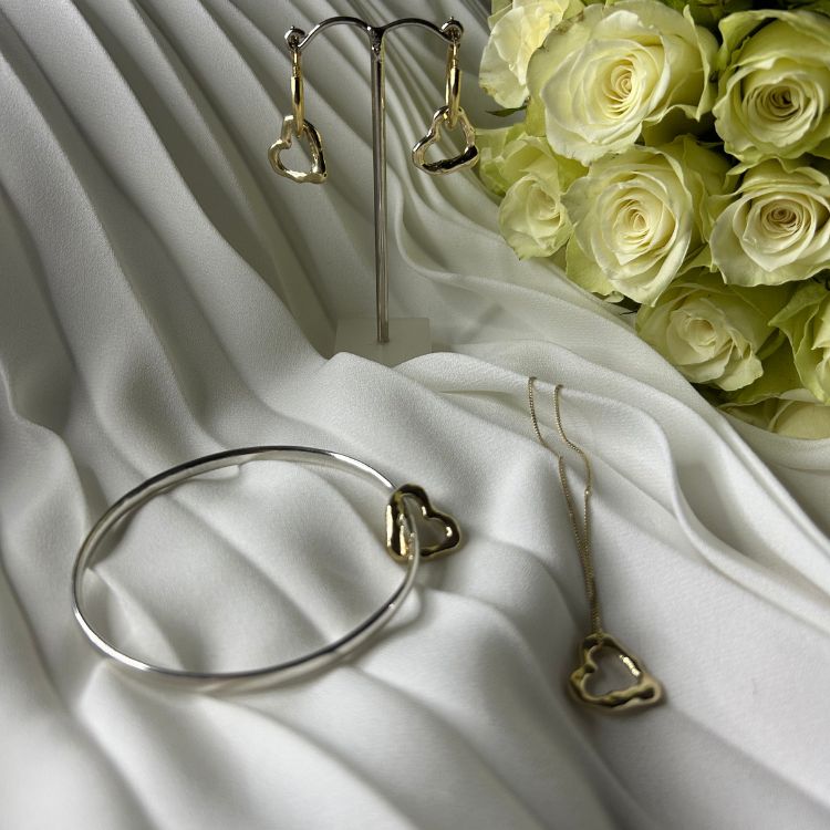 Molten Silver Heart Charm Bangle