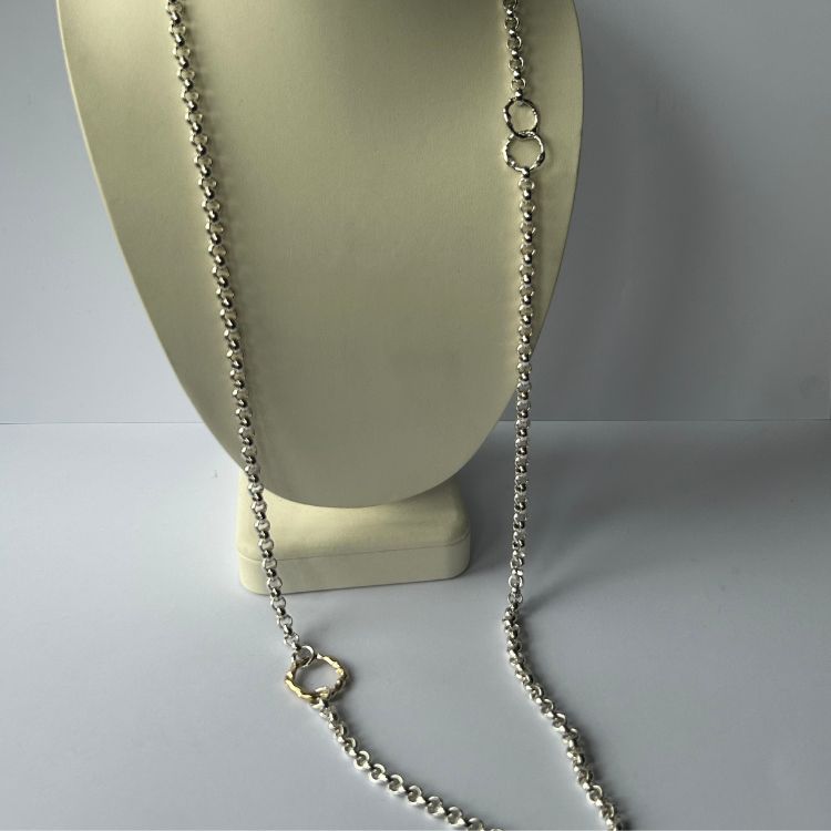 Stunning 37" vintage silver necklace with integrated Lulu and Boo 9ct gold and silver Halo's
