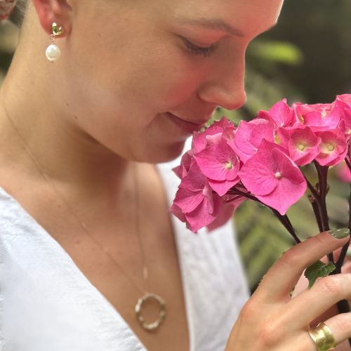 Pearl Earrings with gold Puffy Heart Studs