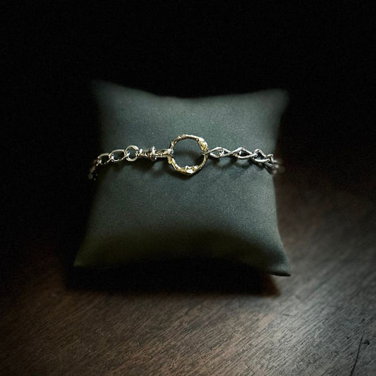 Silver vintage bangle with Lulu and Boo small 9ct gold molten halo