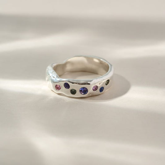 Luna Molten Sterling Silver and Harlequin Sapphire Band