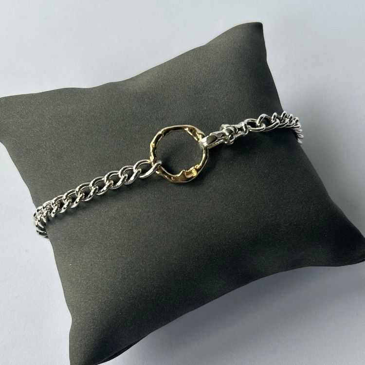 Silver vintage bangle with Lulu and Boo small 9ct gold molten halo