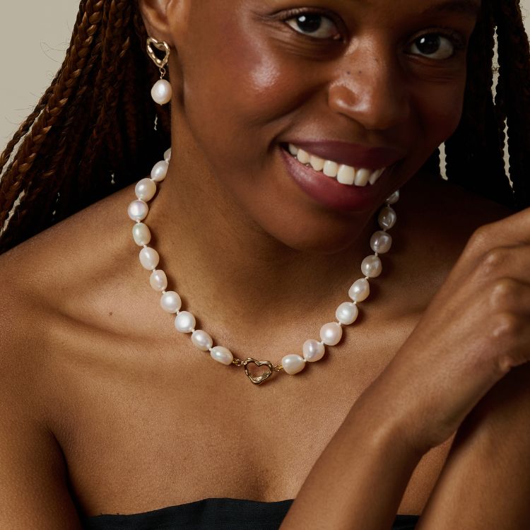 Molten Heart Studs with Pearls 18ct Gold