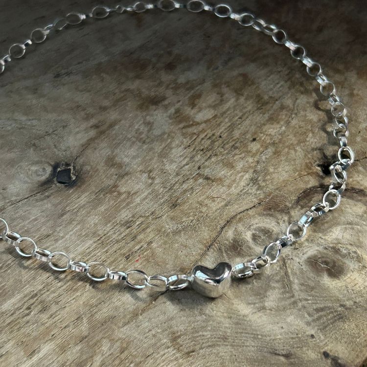A Puffy Heart Silver Choker from Lulu and Boo Jewellery.
