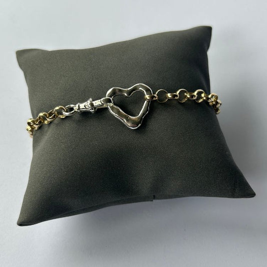 9ct gold dainty chain bracelet with integrated Lulu and Boo silver molten heart