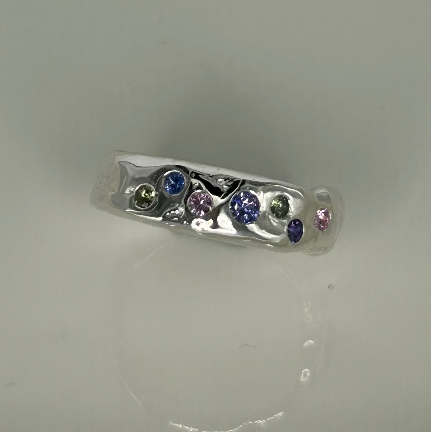 Luna Molten Sterling Silver and Harlequin Sapphire Band