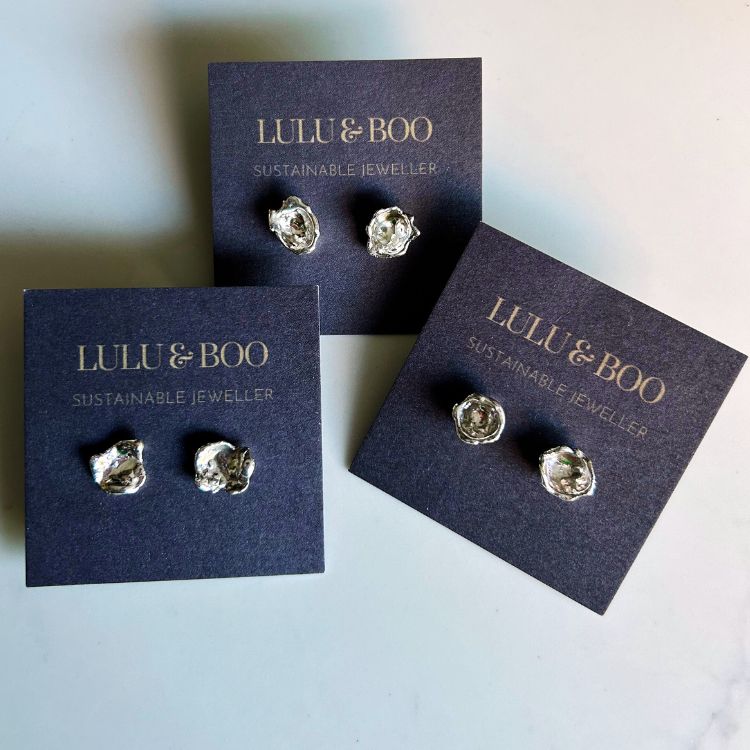 Water Cast Sterling Silver Stud Earrings
