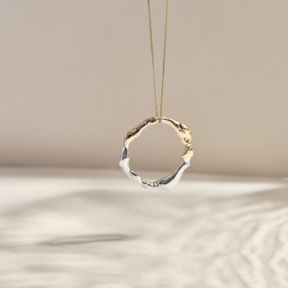 Large fusion molten halo necklace in 9ct gold and silver
