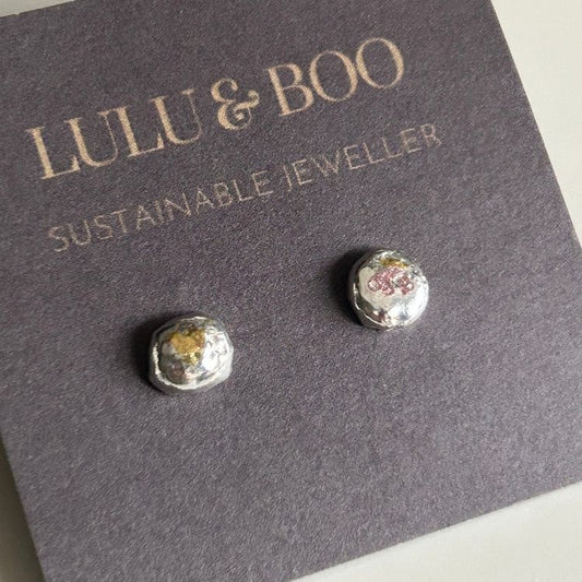 Sterling silver molten studs with 24ct gold 'Keum-Boo' detail