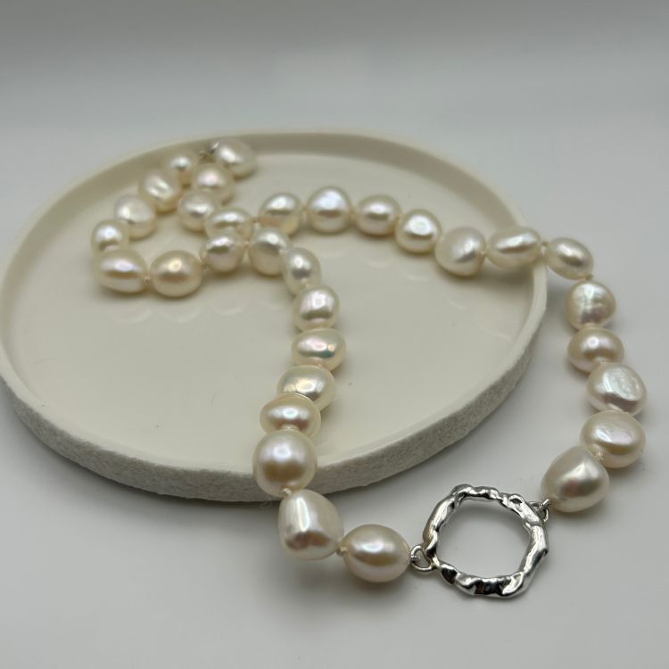 Molten Halo Sterling Silver and Pearl Choker Necklace