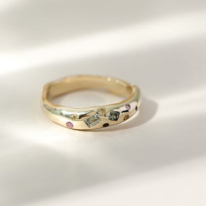 Tutti Frutti Harlequin 9ct Gold Ring with Sapphires and Coloured Gemstones