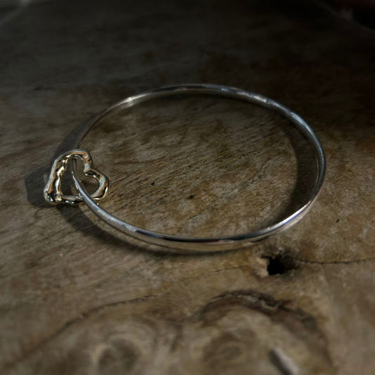 Sterling silver and 9ct gold Molten Heart charm bangle