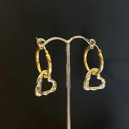 Molten 9ct gold heart drop earrings