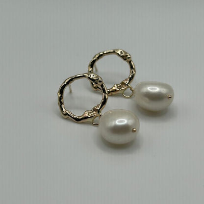 Molten Halo Gold Pearl Drop Earrings