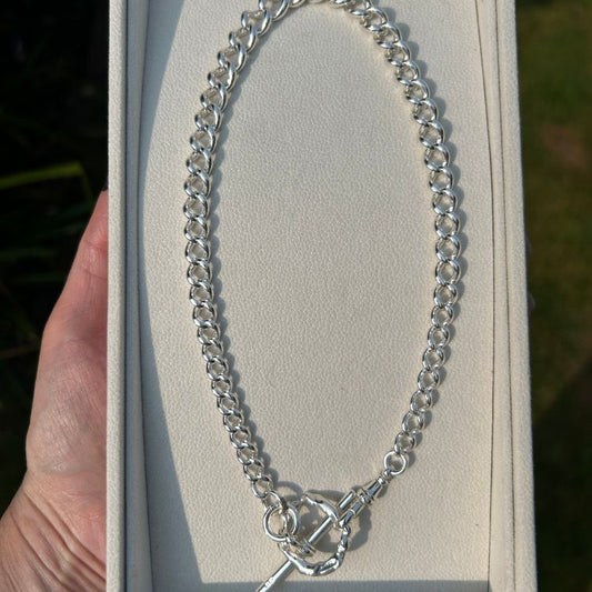 Sterling silver vintage chain with L&B medium molten halo clasp