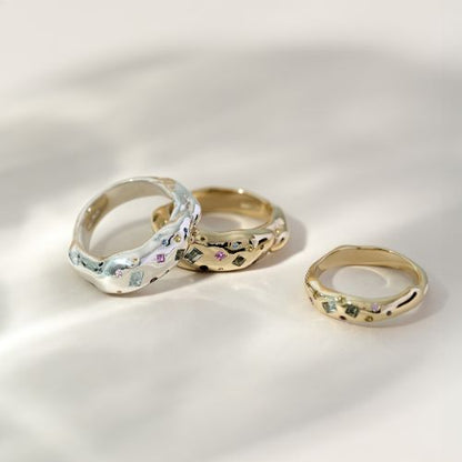 Tutti Frutti Harlequin Sterling Silver Ring with Sapphires and Coloured Gemstones