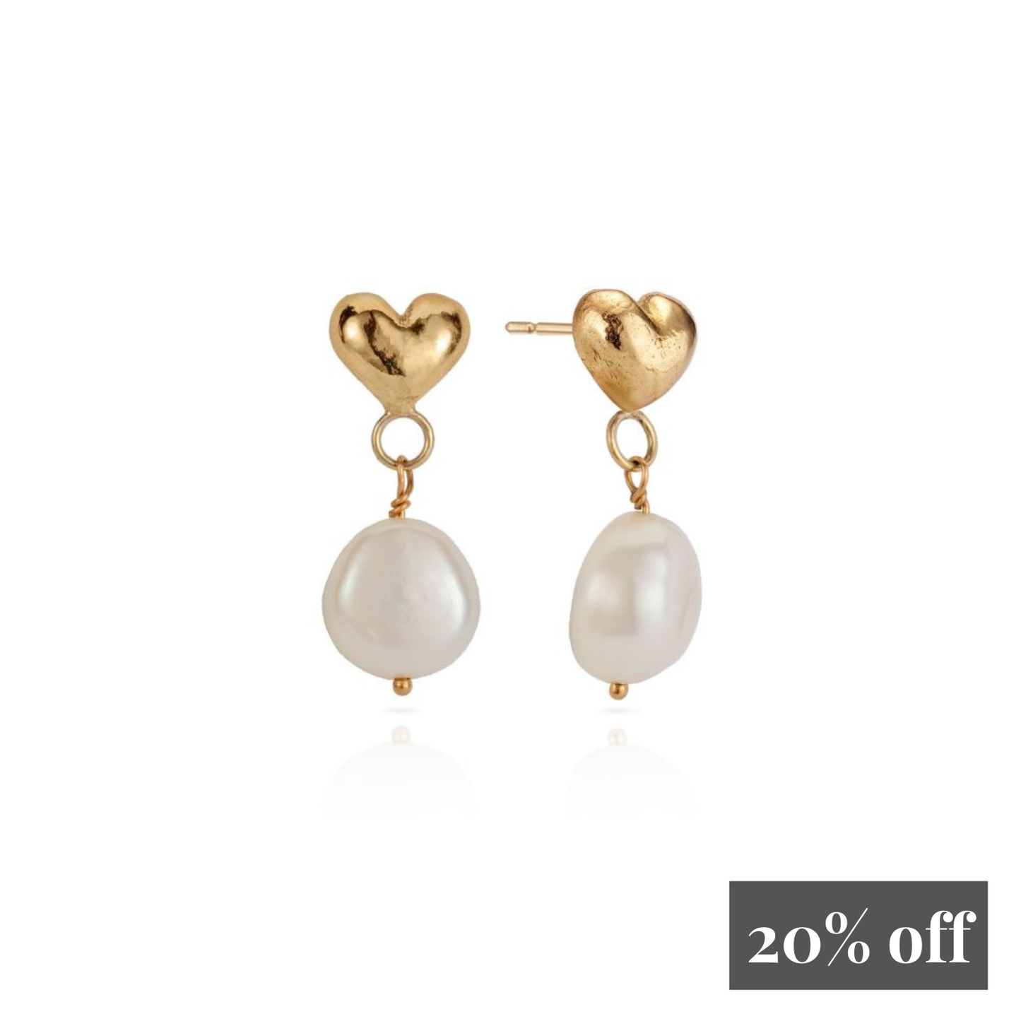 9ct Gold Puffy Heart and Pearl Drop Earrings
