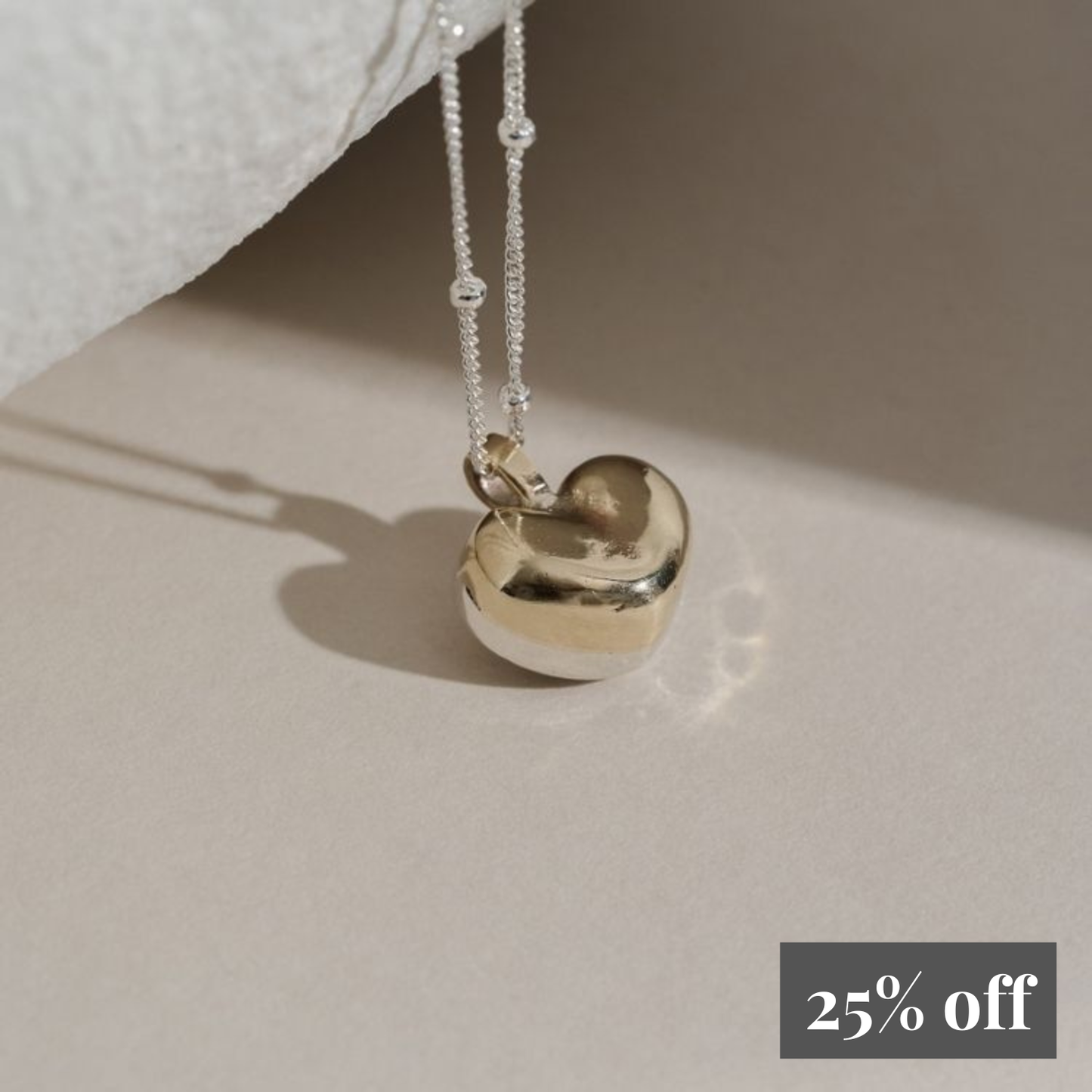 You and Me Puffy Heart Silver + 9ct Gold Necklace