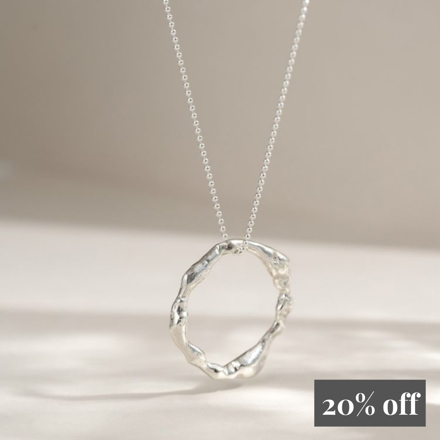 Large Molten Sterling Silver Halo Necklace