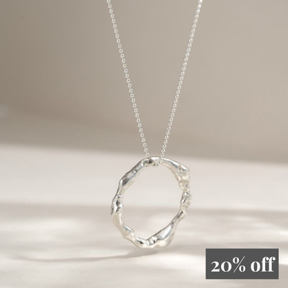 Large Molten Sterling Silver Halo Necklace
