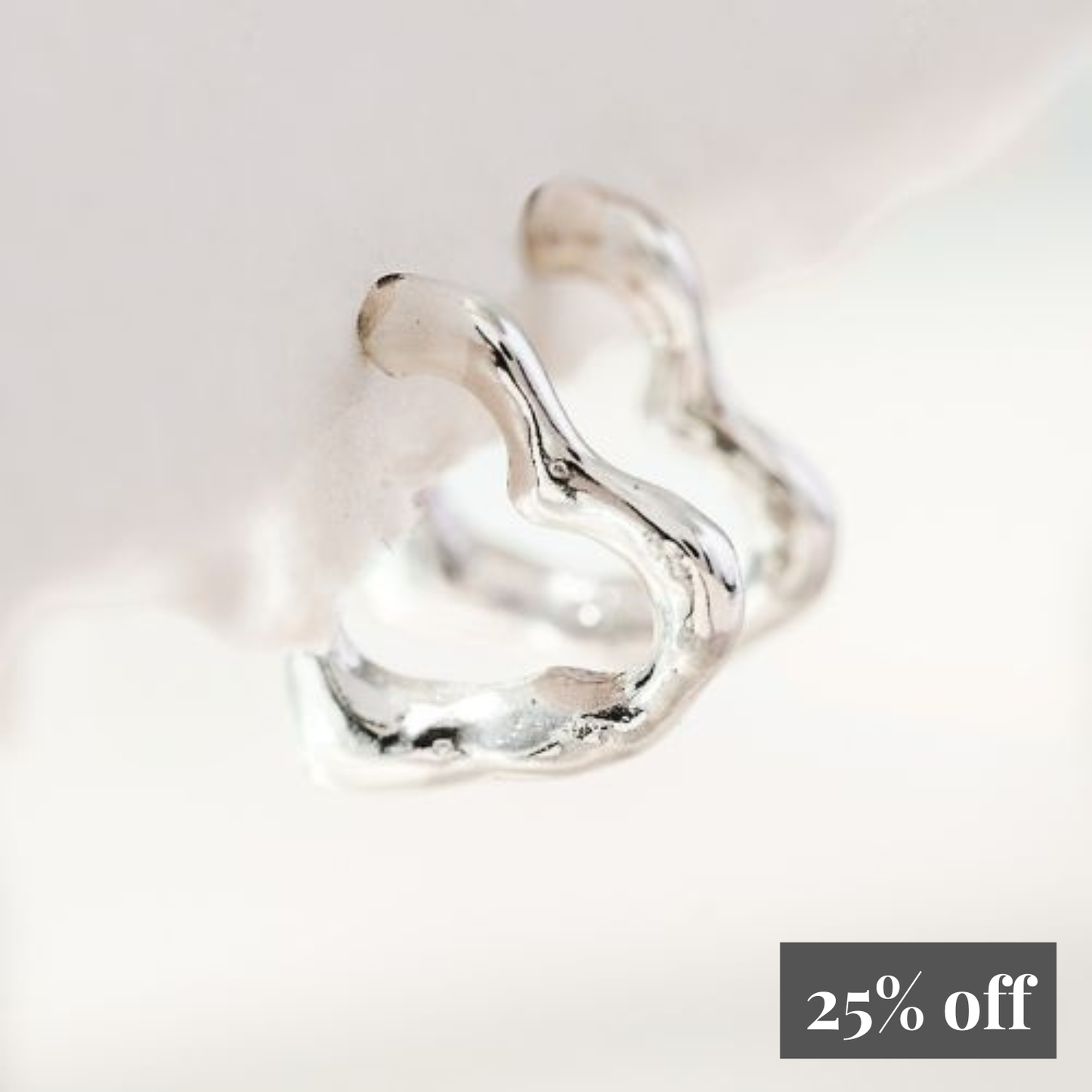 Silver Molten Heart Hoop Earrings